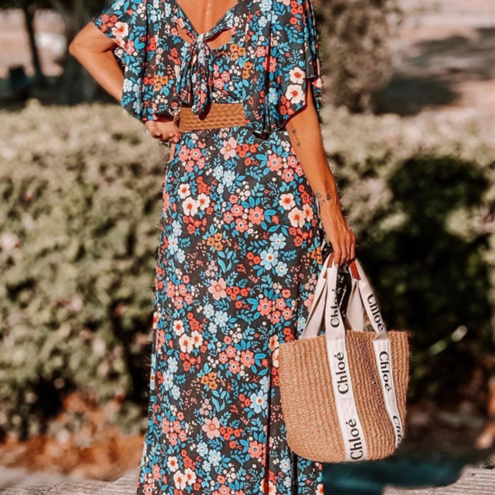 Maxi Pleated Ruffled Multicolored Sundress - Picture 2 of 5
